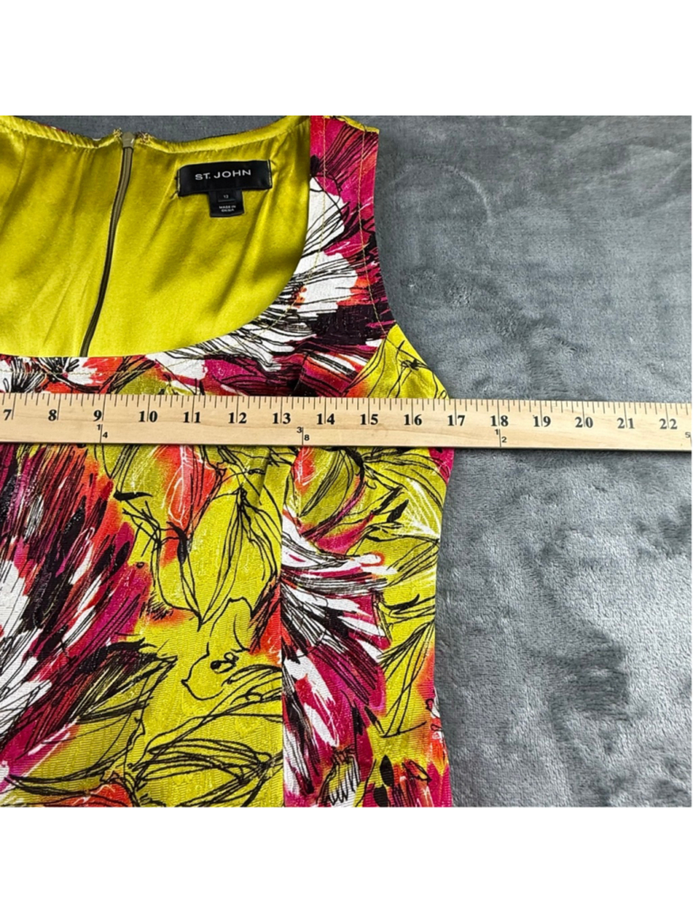 St John Dress 12 Silk Metallic Floral Sheath Luxury Resort Coastal Pink Yellow - Picture 10 of 16
